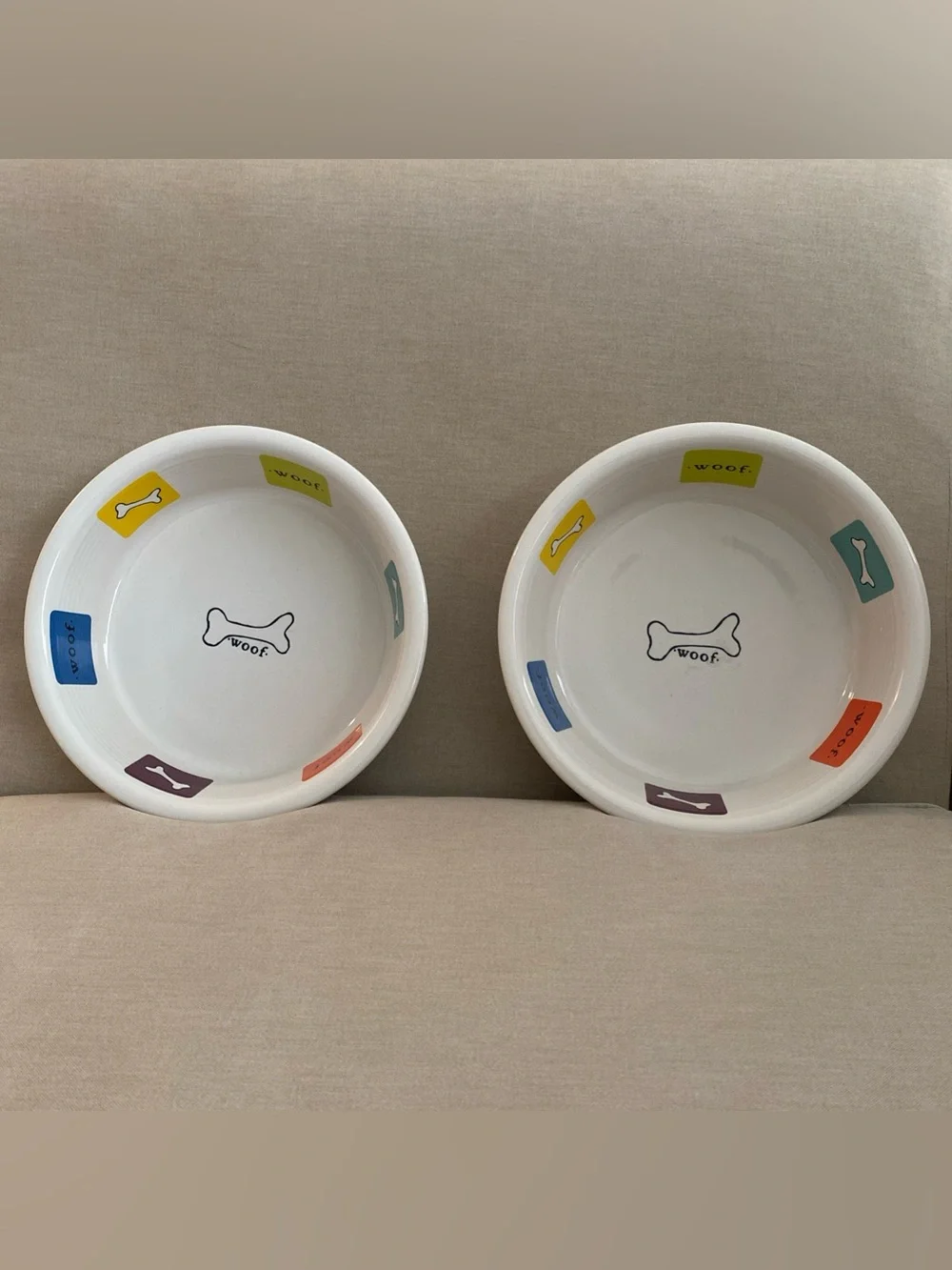 Set of 2 Fiesta 2 Quart XL Serving Bowls Woof Dog NWT Pristine 64 Ounce 10 5/8 “